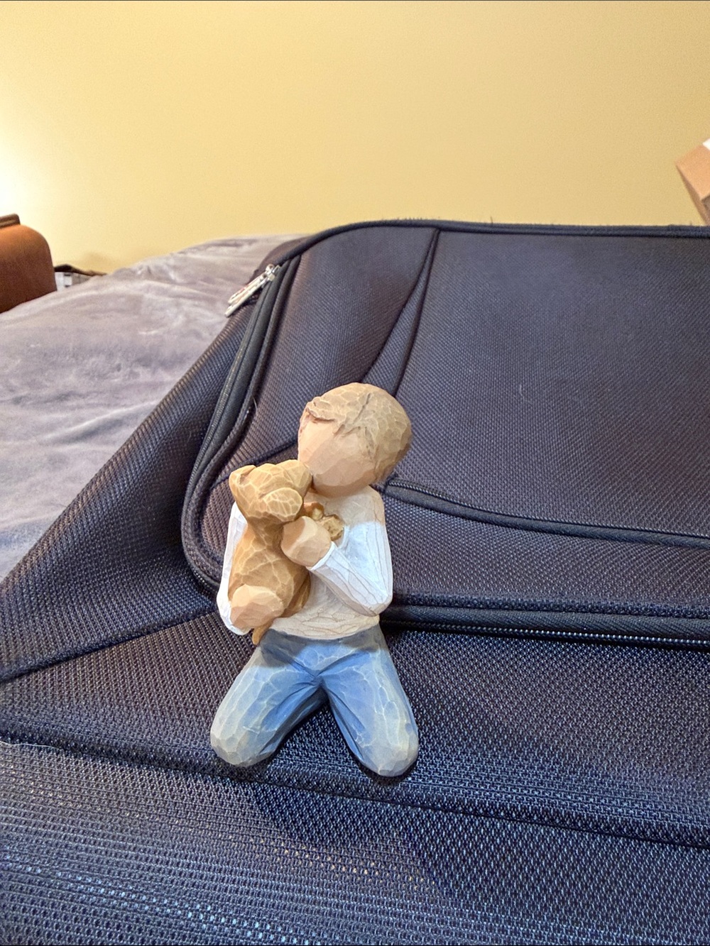 Willow Tree Boy with Teddy - Cream, Beige, Blue